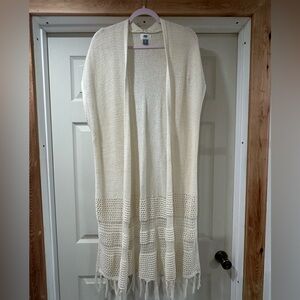 Old Navy Cream Cardigan Sweater with Fringe
